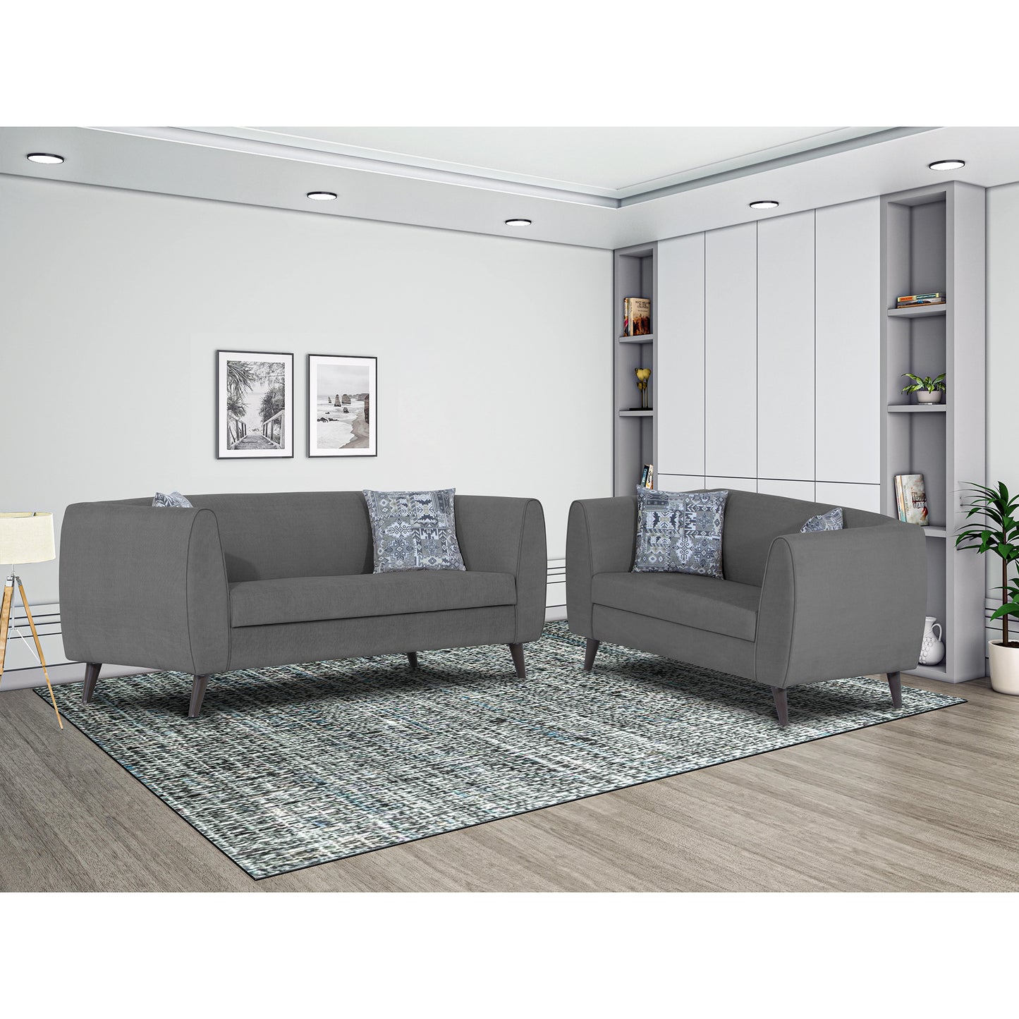 Adorn India Mason 3+2 5 Seater Sofa Set (Aqua Blue)