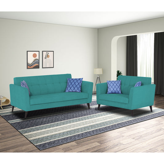 Adorn India Dannis 3+2 5 Seater Sofa Set (Aqua Blue) (3 Year Warranty)