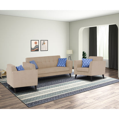 Adorn India Dannis 3+2+1 6 Seater Sofa Set (Beige) (3 Year Warranty)