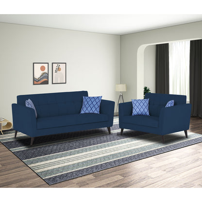 Adorn India Dannis 3+2 5 Seater Sofa Set (Blue) (3 Year Warranty)