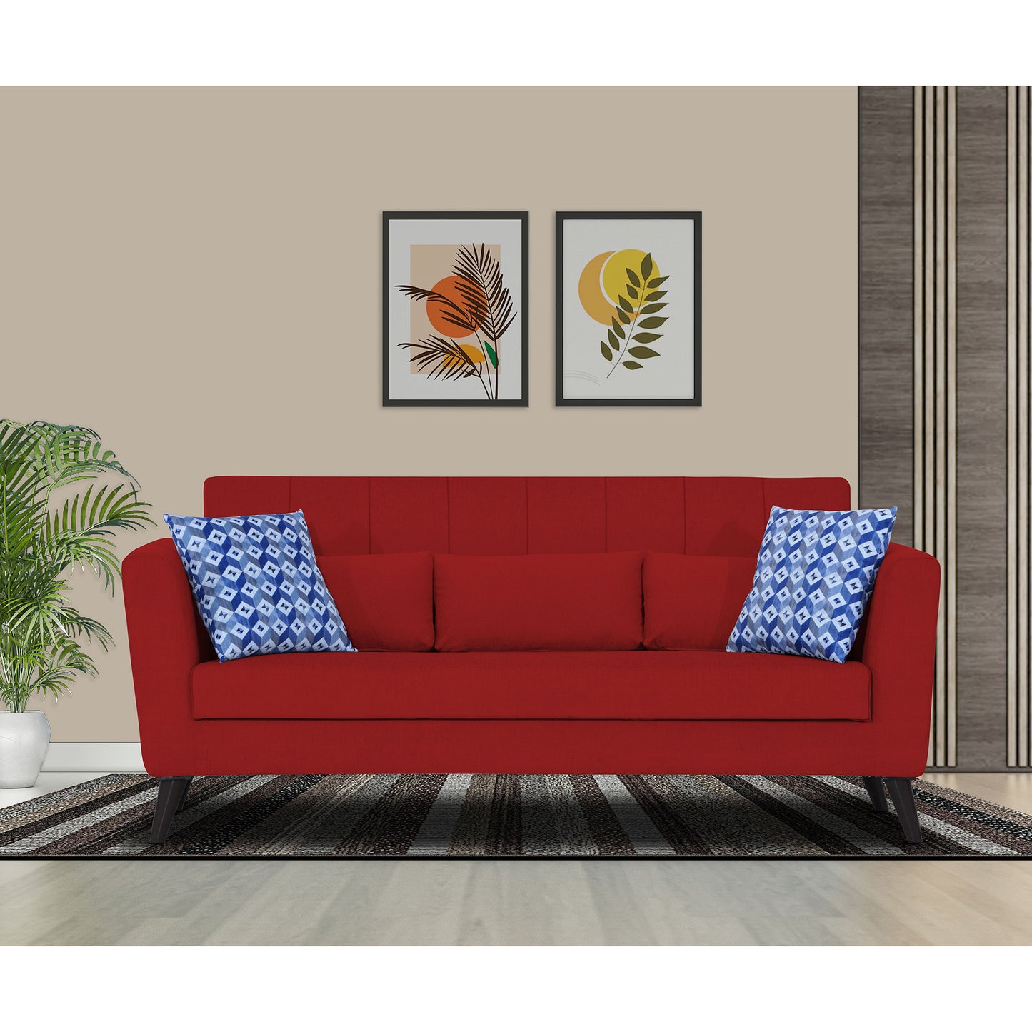 Adorn India Daniel 3 Seater Sofa (Red) (3 Year Warranty)