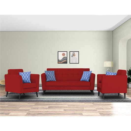 Adorn India Dannis 3+1+1 5 Seater Sofa Set (Red) (3 Year Warranty)