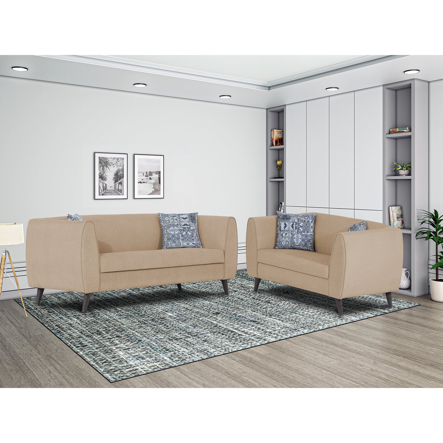 Adorn India Mason 3+2 5 Seater Sofa Set (Aqua Blue)