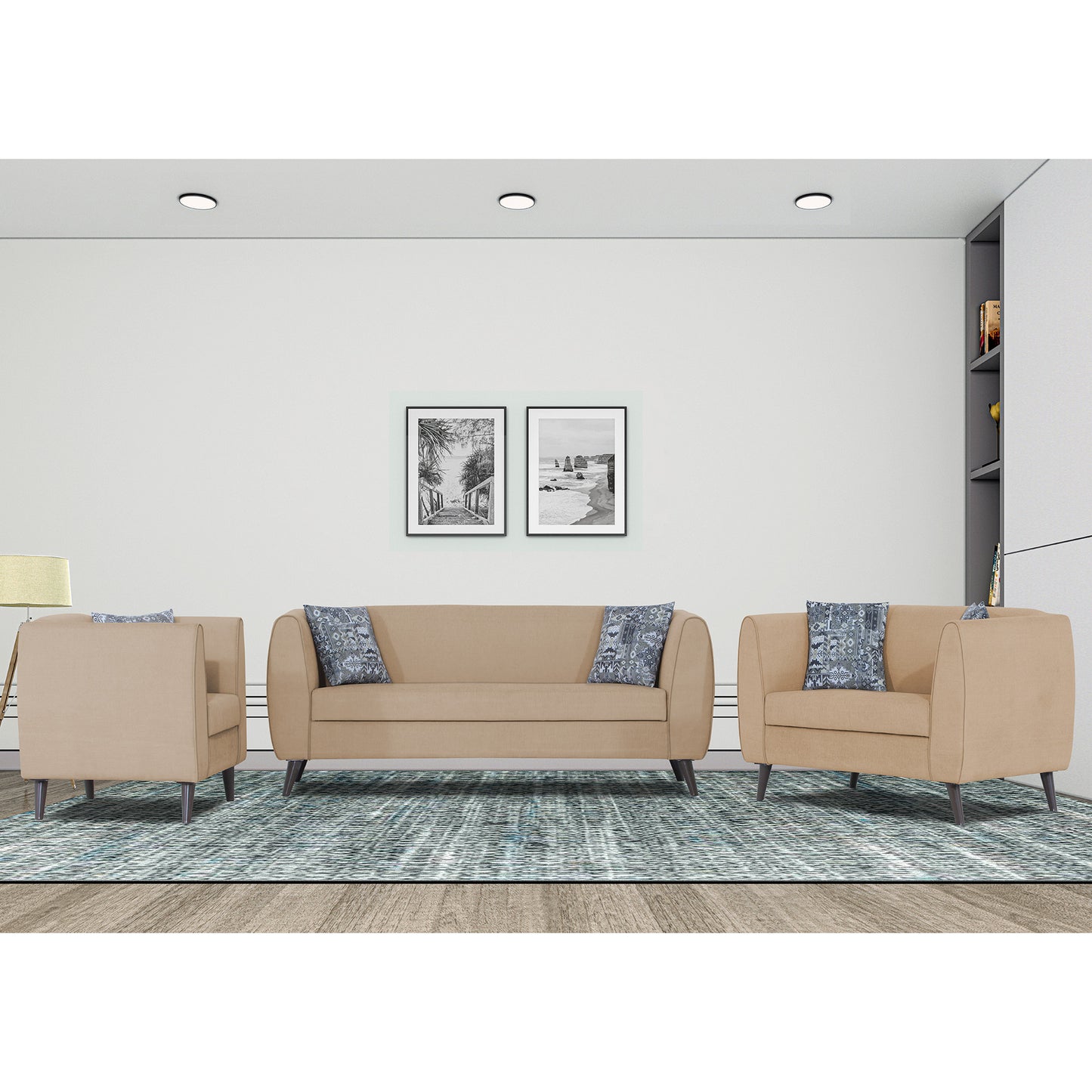 Adorn India Mason 3+2+1 6 Seater Sofa Set (Aqua Blue)