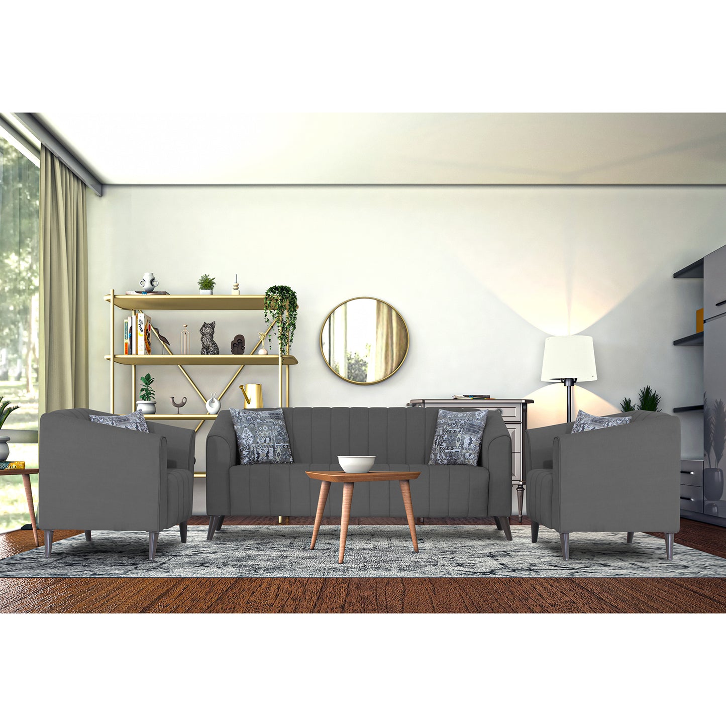 Adorn India Premium Laurel 3+1+1 5 Seater Sofa Set (Grey) (3 Year Warranty)