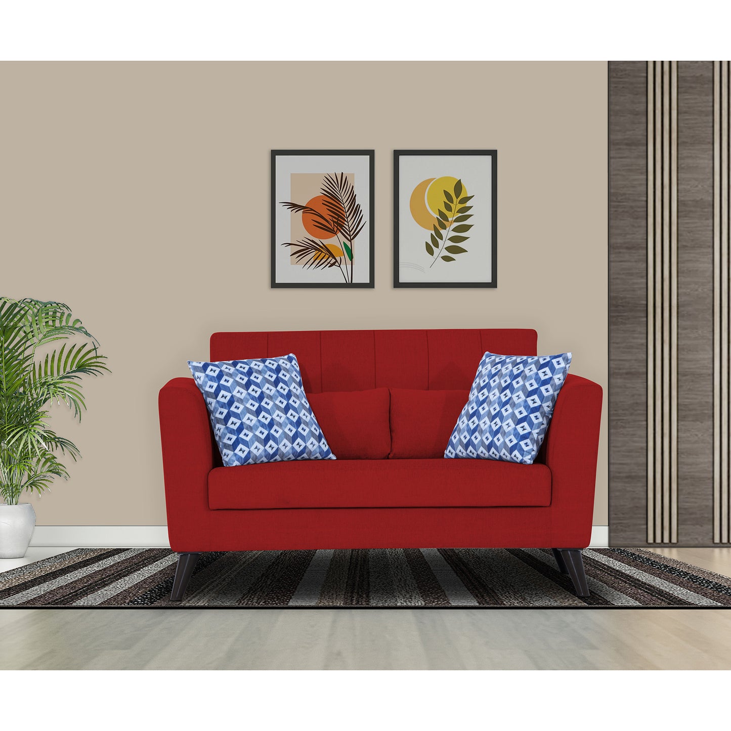 Adorn India Daniel 2 Seater Sofa (Red) (3 Year Warranty)