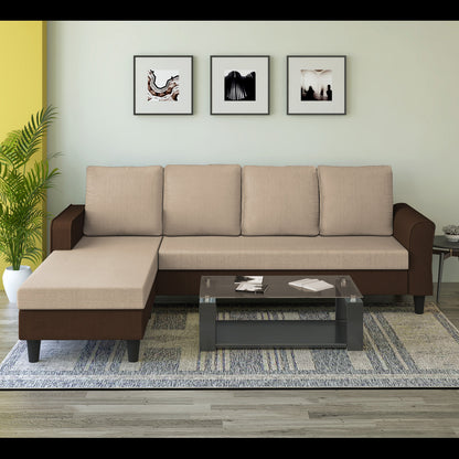 Adorn India Maddox Plain Two Tone L Shape 6 Seater Sofa Set LHS (Brown & Beige) (3 Year Warranty)
