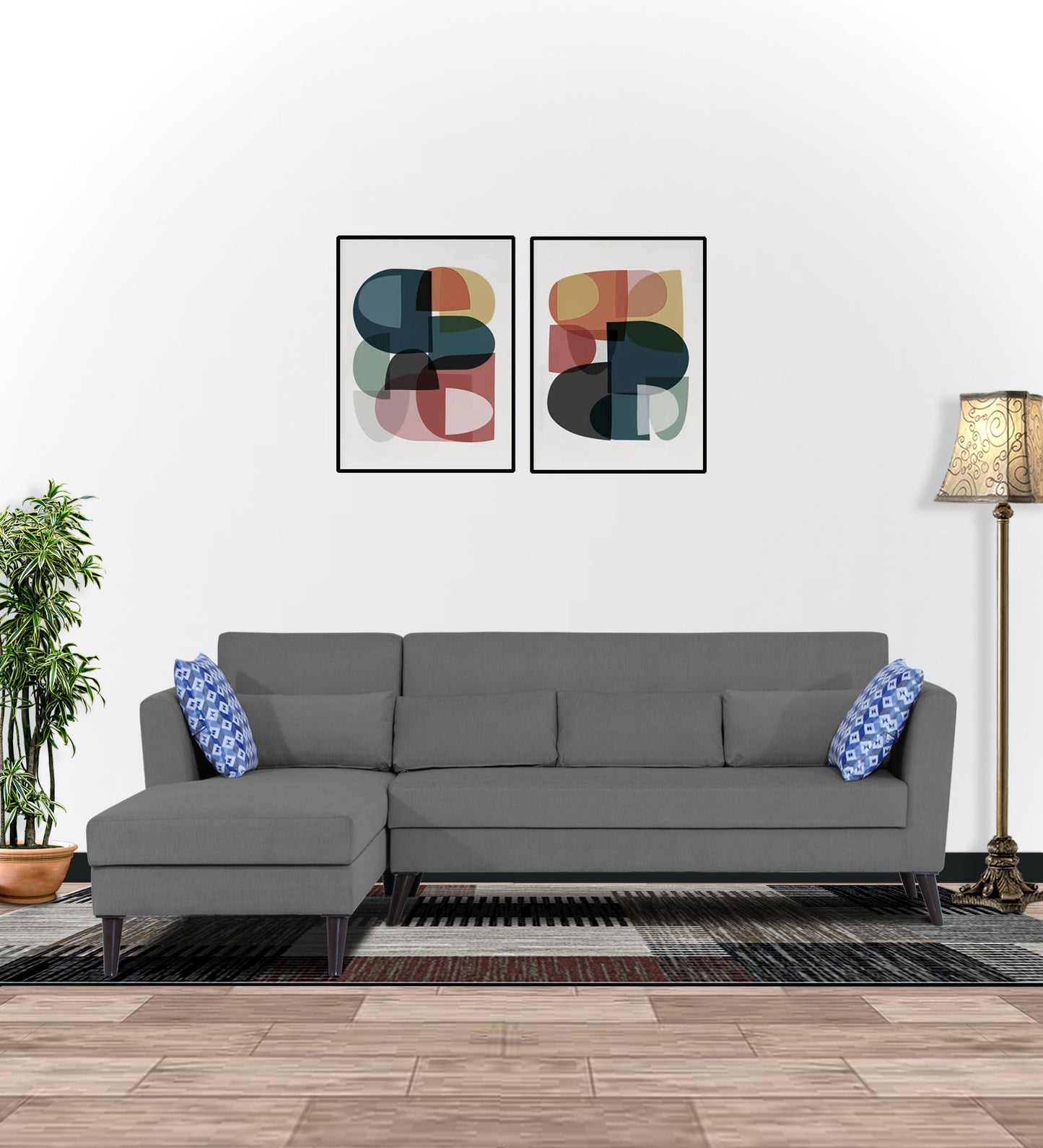 Adorn India Daniel L Shape 6 Seater Sofa Set LHS (Grey) (3 Year Warranty)