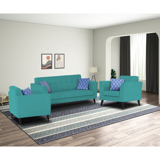 Adorn India Dannis 3+2+1 6 Seater Sofa Set (Aqua Blue) (3 Year Warranty)