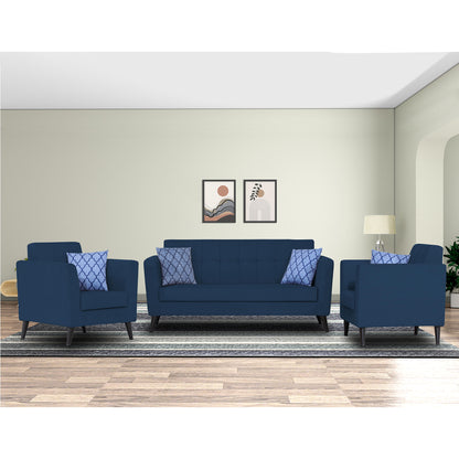 Adorn India Dannis 3+1+1 5 Seater Sofa Set (Blue) (3 Year Warranty)