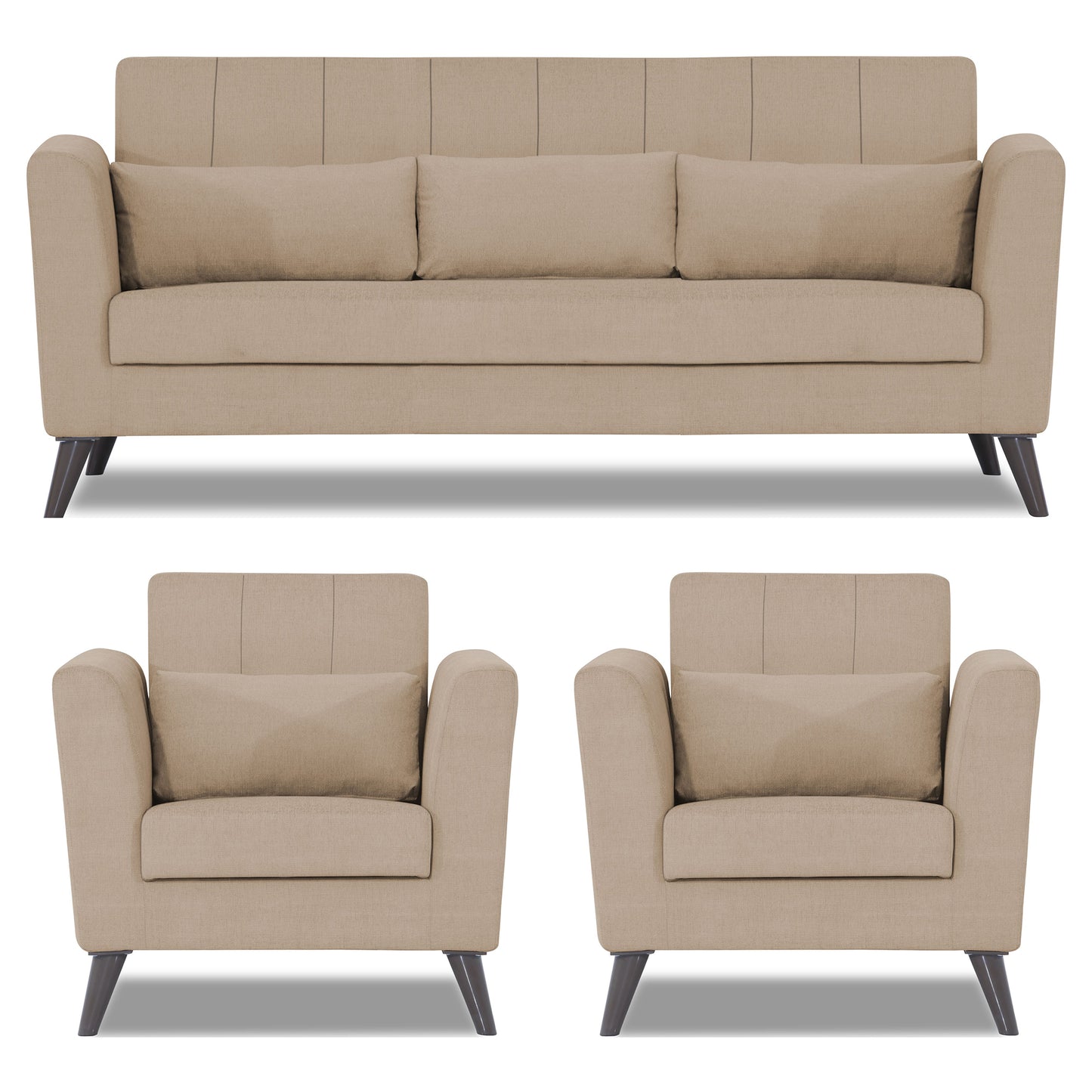 Adorn India Daniel 3+1+1 5 Seater Sofa Set (Beige) (3 Year Warranty)