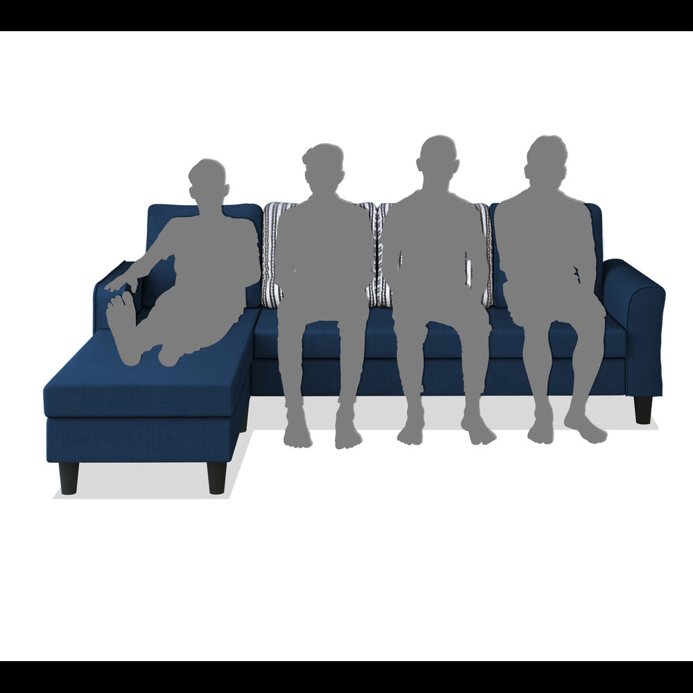 Adorn India Maddox Stripes L Shape 5 Seater Sofa Set LHS (Blue) (3 Year Warranty)