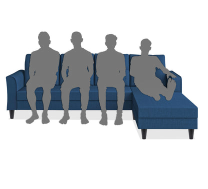 Adorn India Maddox Tufted L Shape 5 Seater Sofa Chenille Sofa Set RHS (Blue) (3 Year Warranty)