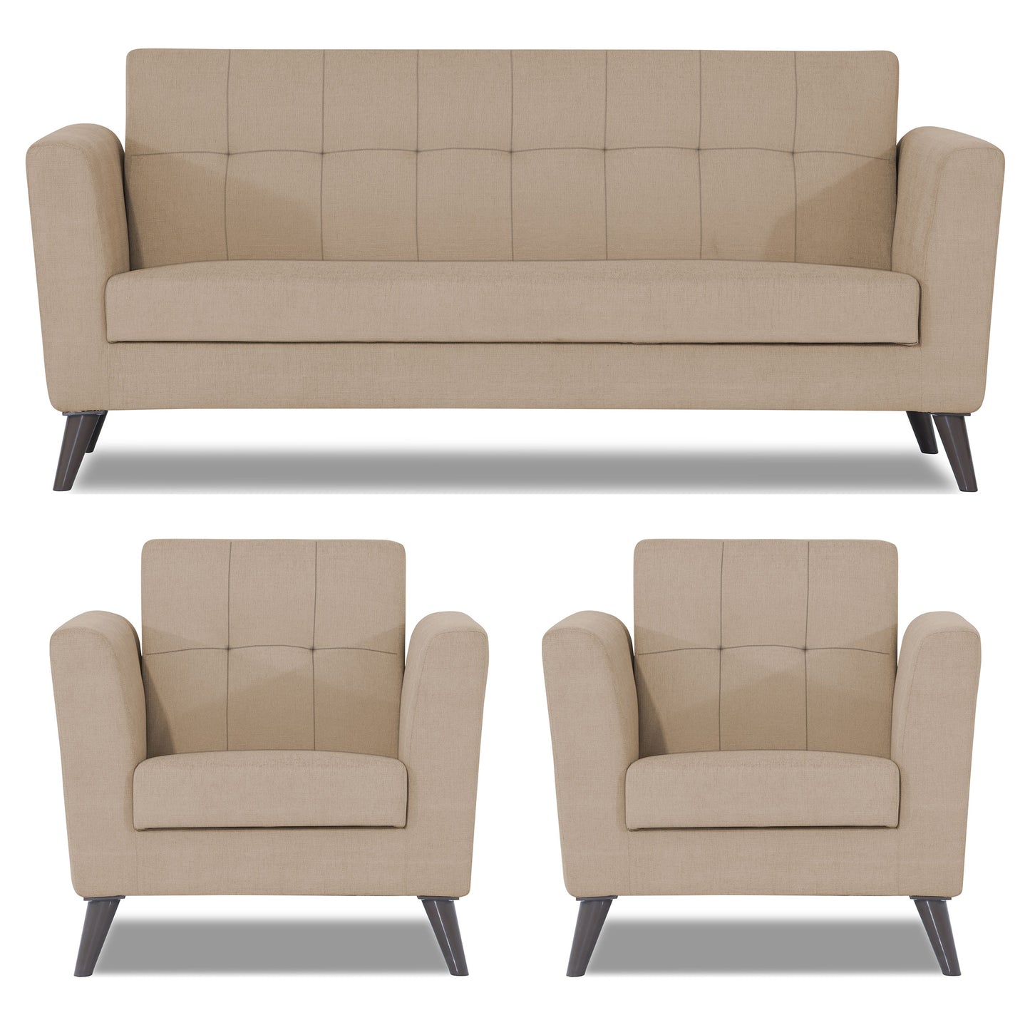 Adorn India Dannis 3+1+1 5 Seater Sofa Set (Beige) (3 Year Warranty)