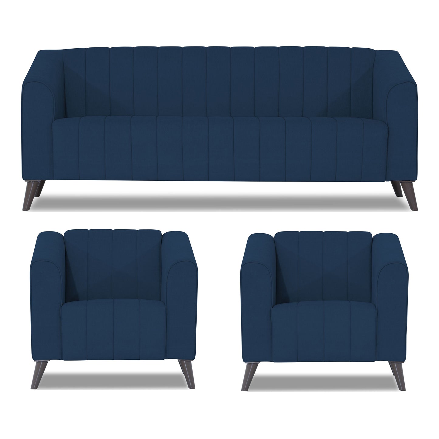 Adorn India Premium Laurel 3+1+1 5 Seater Sofa Set (Blue) (3 Year Warranty)