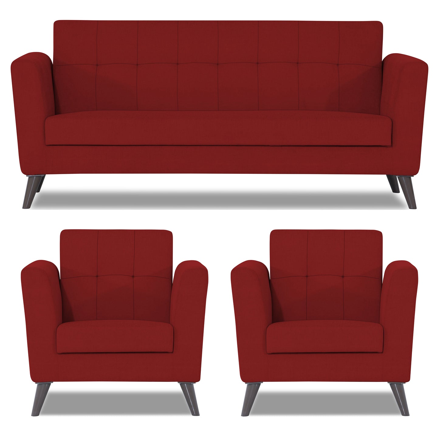 Adorn India Dannis 3+1+1 5 Seater Sofa Set (Red) (3 Year Warranty)