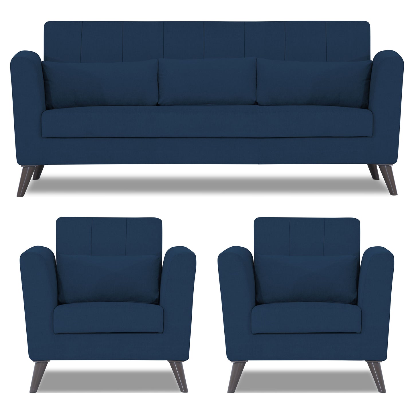 Adorn India Daniel 3+1+1 5 Seater Sofa Set (Blue) (3 Year Warranty)
