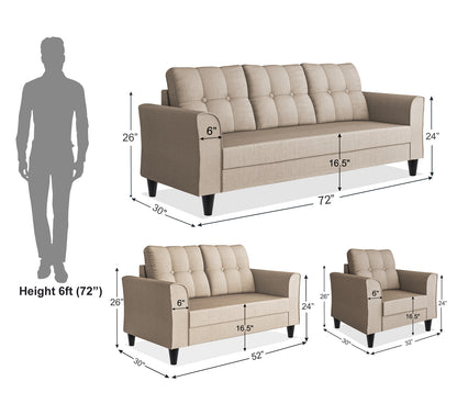 Adorn India Maddox Tufted 3+2+1 6 Seater Sofa Set (Beige) (3 Year Warranty)