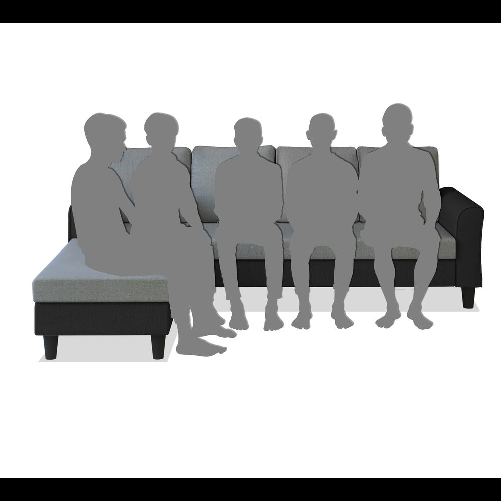 Adorn India Maddox Plain Two Tone L Shape 6 Seater Sofa Set LHS (Grey & Black) (3 Year Warranty)