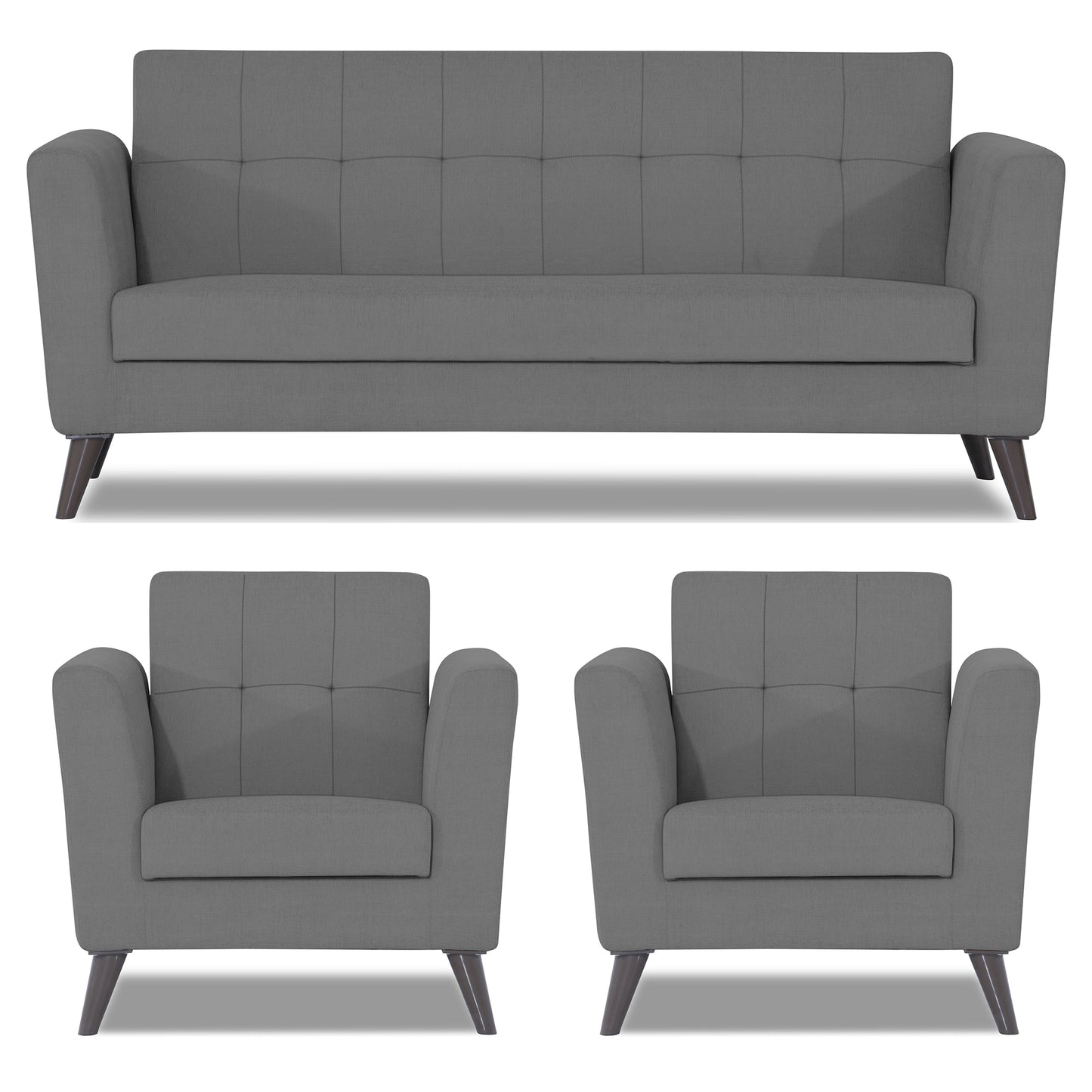 Adorn India Dannis 3+1+1 5 Seater Sofa Set (Grey) (3 Year Warranty)