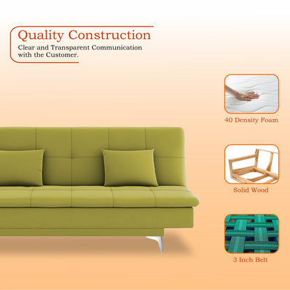 Adorn India Premium New Aspen 3 Seater Sofa Cum Bed 4X6 Velvet Suede with 2 Cushions (Color Light Green) and Suitable for All Indoor, with 3 Years Warranty