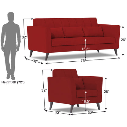 Adorn India Daniel 3+1+1 5 Seater Sofa Set (Red) (3 Year Warranty)