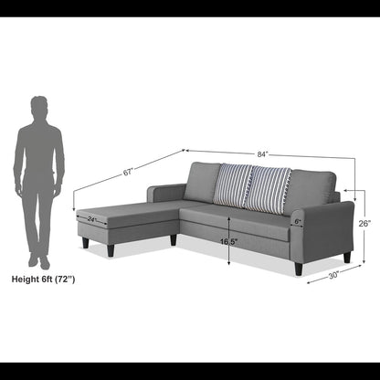 Adorn India Maddox Stripes L Shape 5 Seater Sofa Set LHS (Grey) (3 Year Warranty)