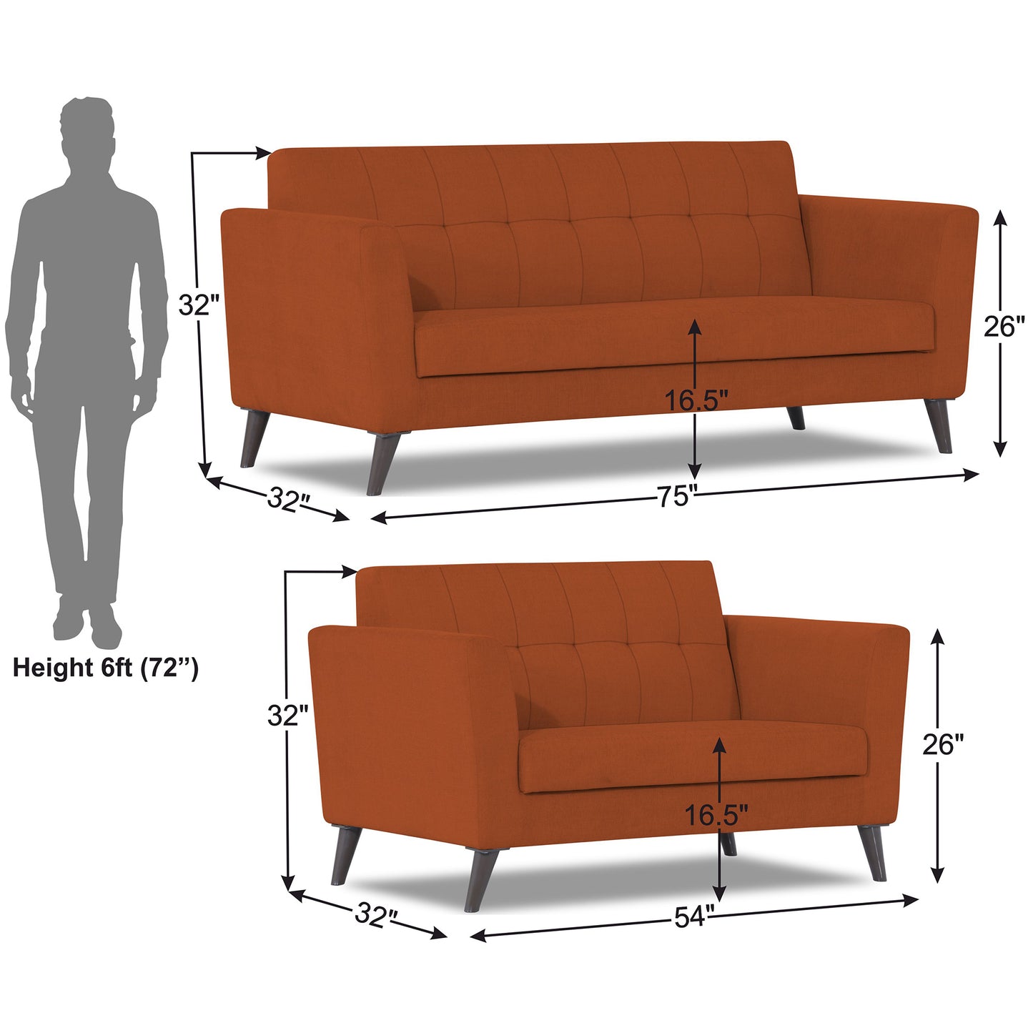 Adorn India Dannis 3+2 5 Seater Sofa Set (Rust) (3 Year Warranty)