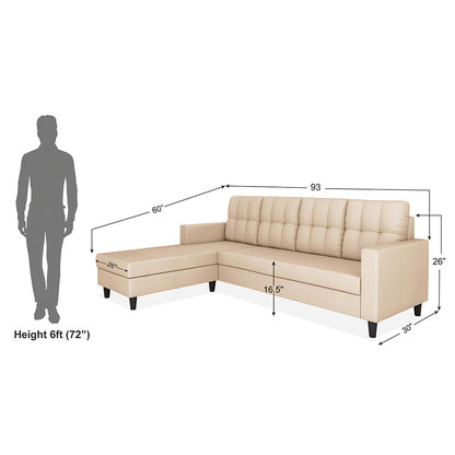 Adorn India Darcy L Shape 6 Seater Sofa Set (LHS) (Beige) (3 Year Warranty)