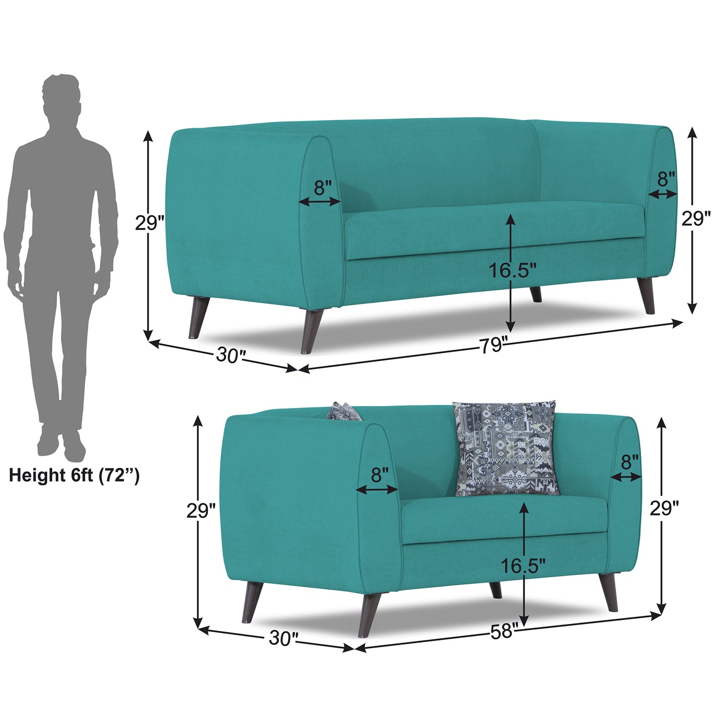Adorn India Mason 3+2 5 Seater Sofa Set (Aqua Blue)