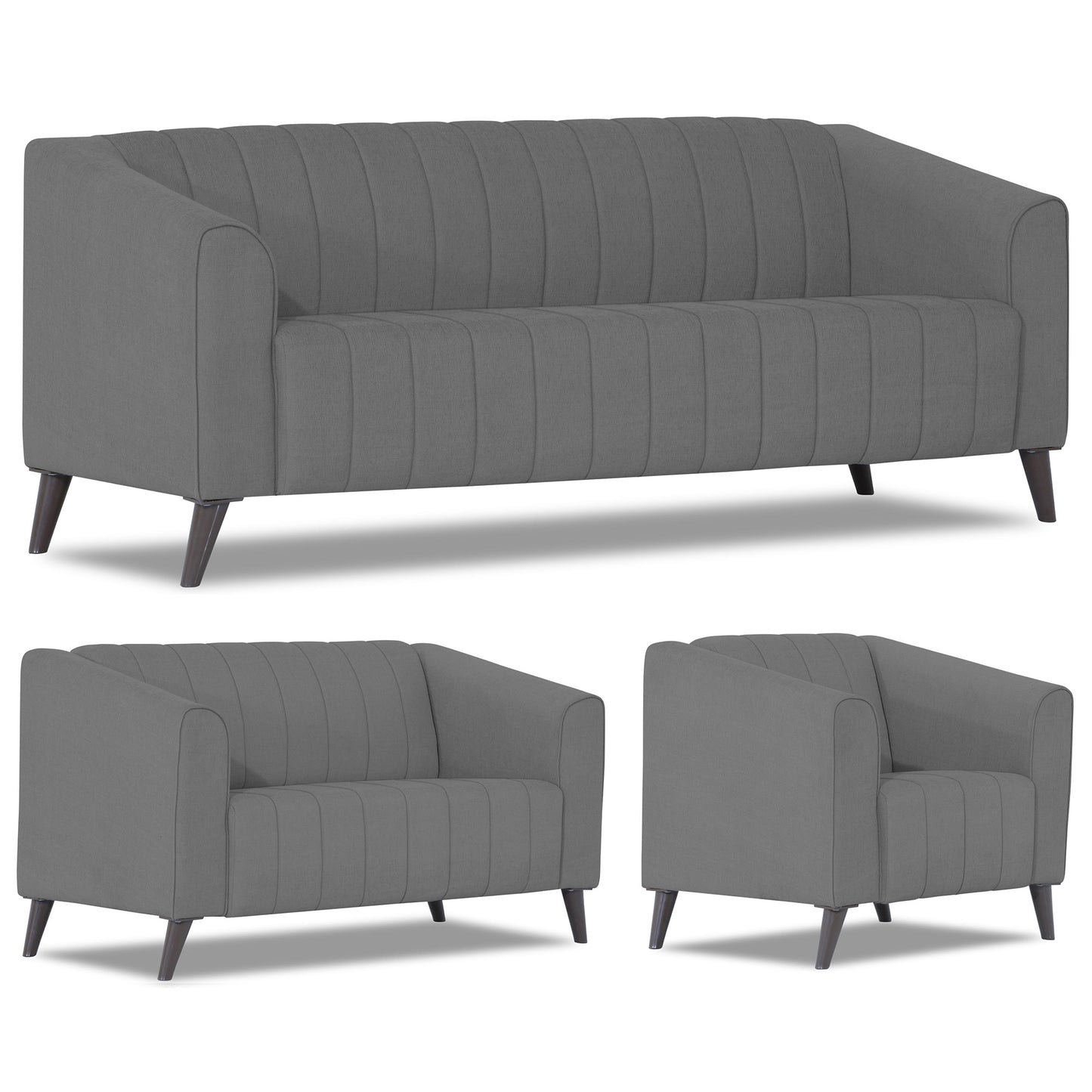 Adorn India Premium Laurel 3+2+1 6 Seater Sofa Set (Grey) (3 Year Warranty)