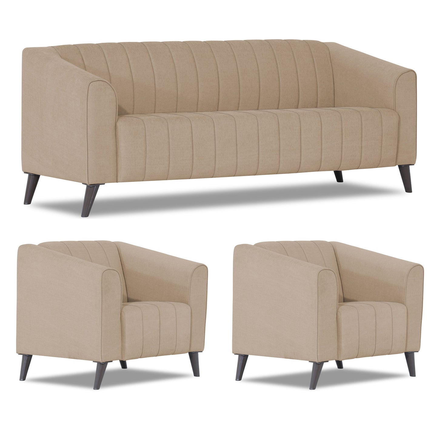 Adorn India Premium Laurel 3+1+1 5 Seater Sofa Set (Beige) (3 Year Warranty)