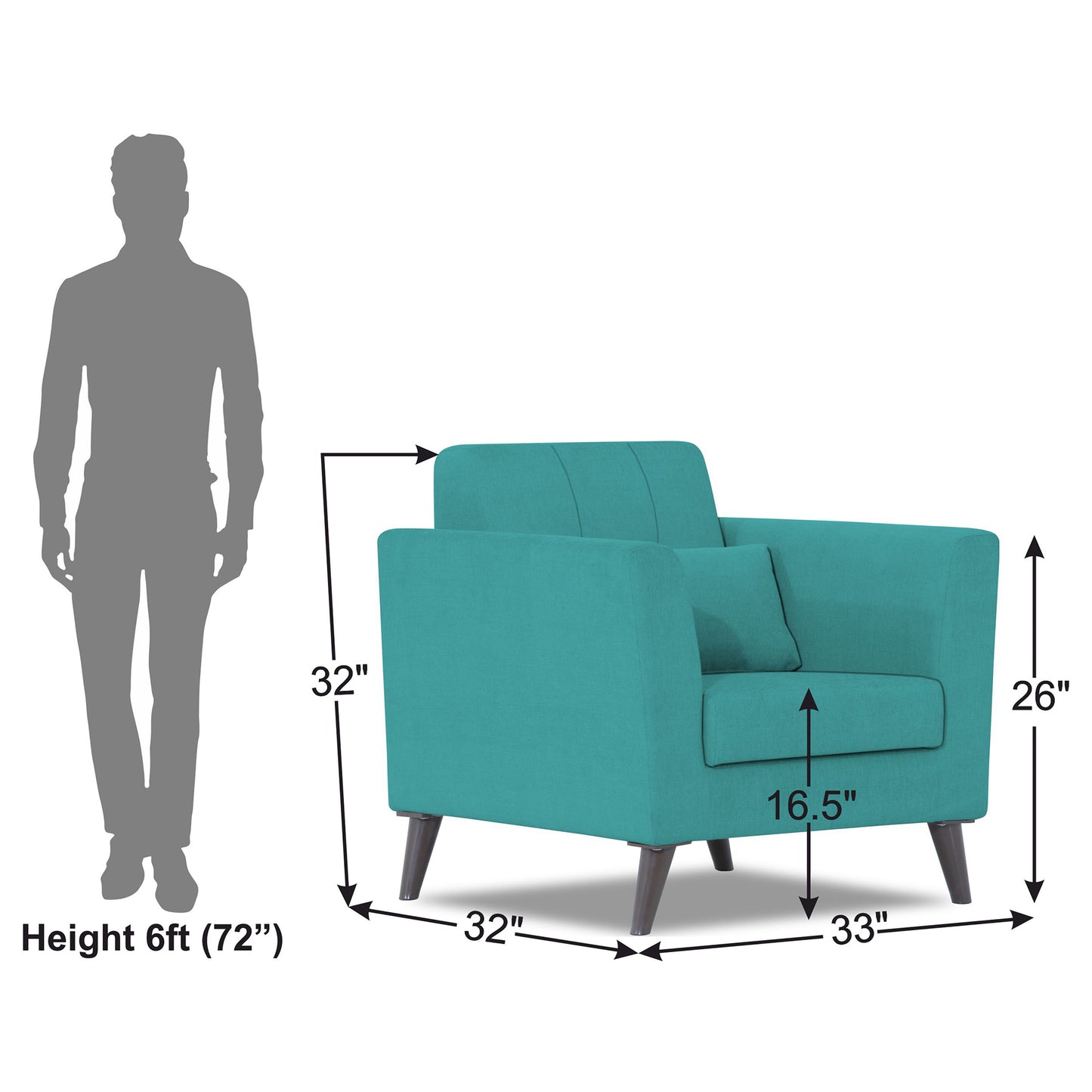 Adorn India Daniel 1 Seater Sofa (Aqua Blue) (3 Year Warranty)
