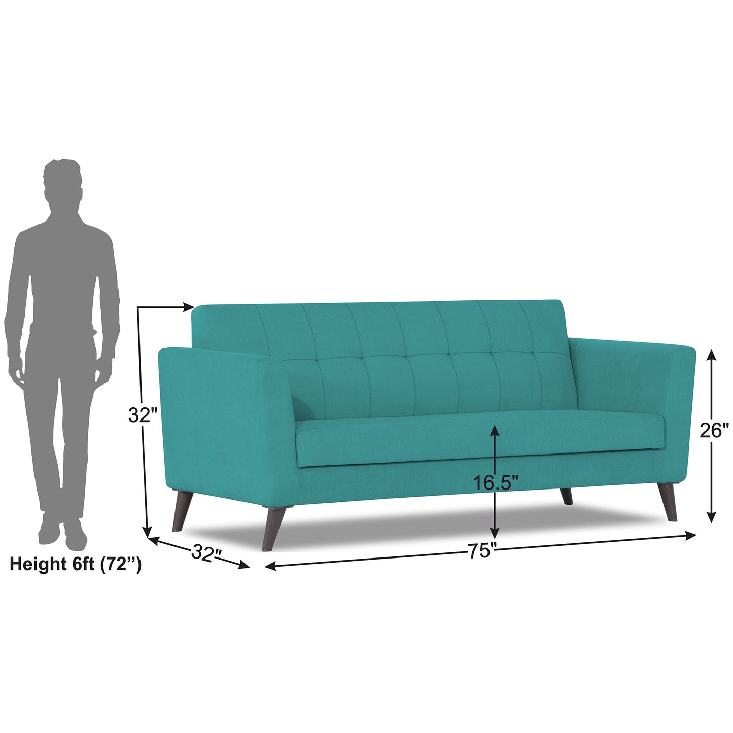 Adorn India Dannis 3 Seater Sofa (Aqua Blue) (3 Year Warranty)