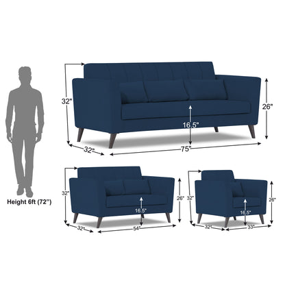 Adorn India Daniel 3+2+1 6 Seater Sofa Set (Blue) (3 Year Warranty)