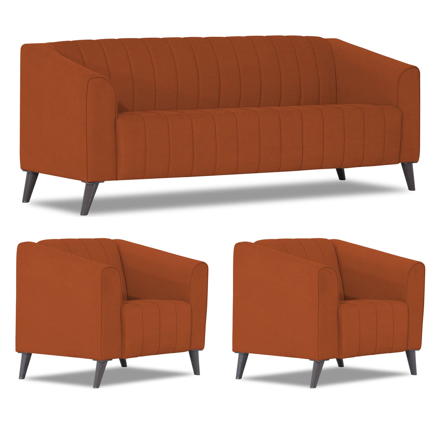 Adorn India Premium Laurel 3+1+1 5 Seater Sofa Set (Rust) (3 Year Warranty)