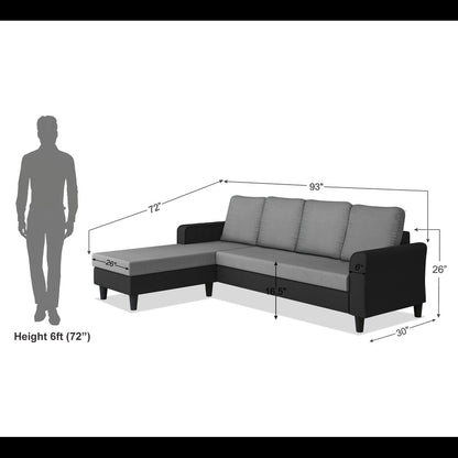 Adorn India Maddox Plain Two Tone L Shape 6 Seater Sofa Set LHS (Grey & Black) (3 Year Warranty)