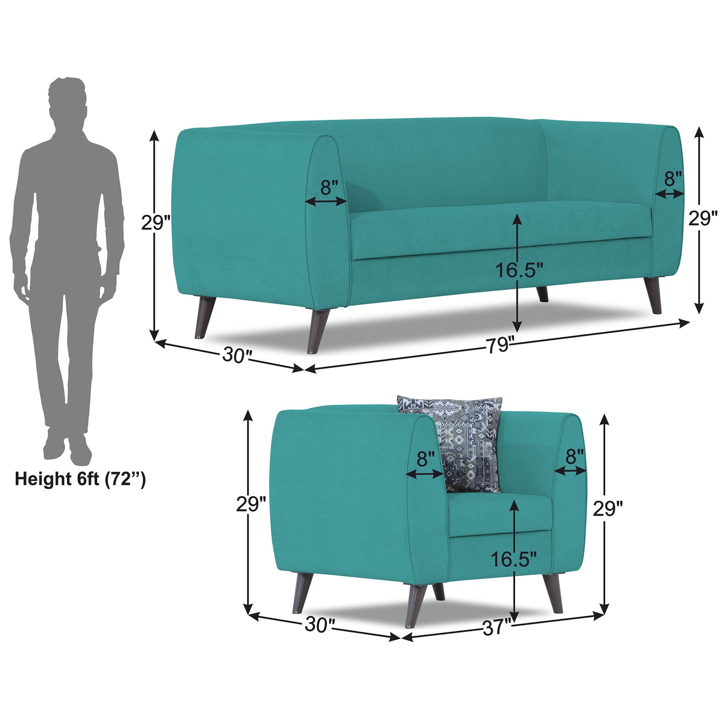 Adorn India Mason 3+1+1 5 Seater Sofa Set (Aqua Blue)