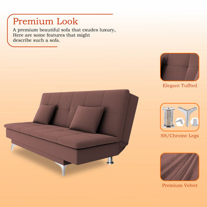Adorn India Premium New Aspen 3 Seater Sofa Cum Bed 4X6 Velvet Suede with 2 Cushions (Color Pink) and Suitable for All Indoor, with 3 Years Warranty