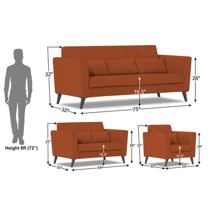 Adorn India Daniel 3+2+1 6 Seater Sofa Set (Rust) (3 Year Warranty)