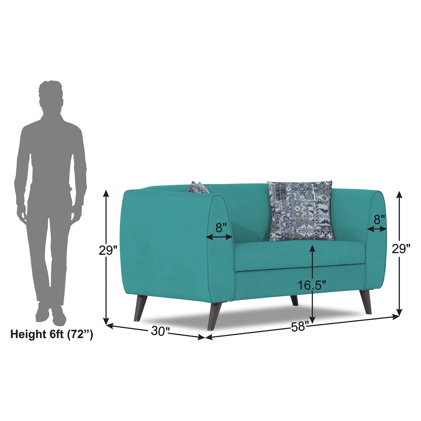 Adorn India Mason 2 Seater Sofa (Aqua Blue)