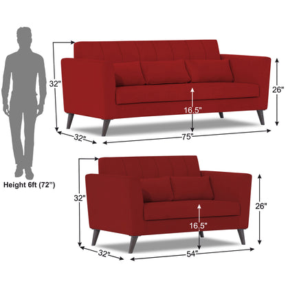 Adorn India Daniel 3+2 5 Seater Sofa Set (Red) (3 Year Warranty)