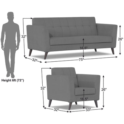 Adorn India Dannis 3+1+1 5 Seater Sofa Set (Grey) (3 Year Warranty)