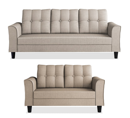 Adorn India Maddox Tufted 3+2 5 Seater Sofa Set (Beige) (3 Year Warranty)