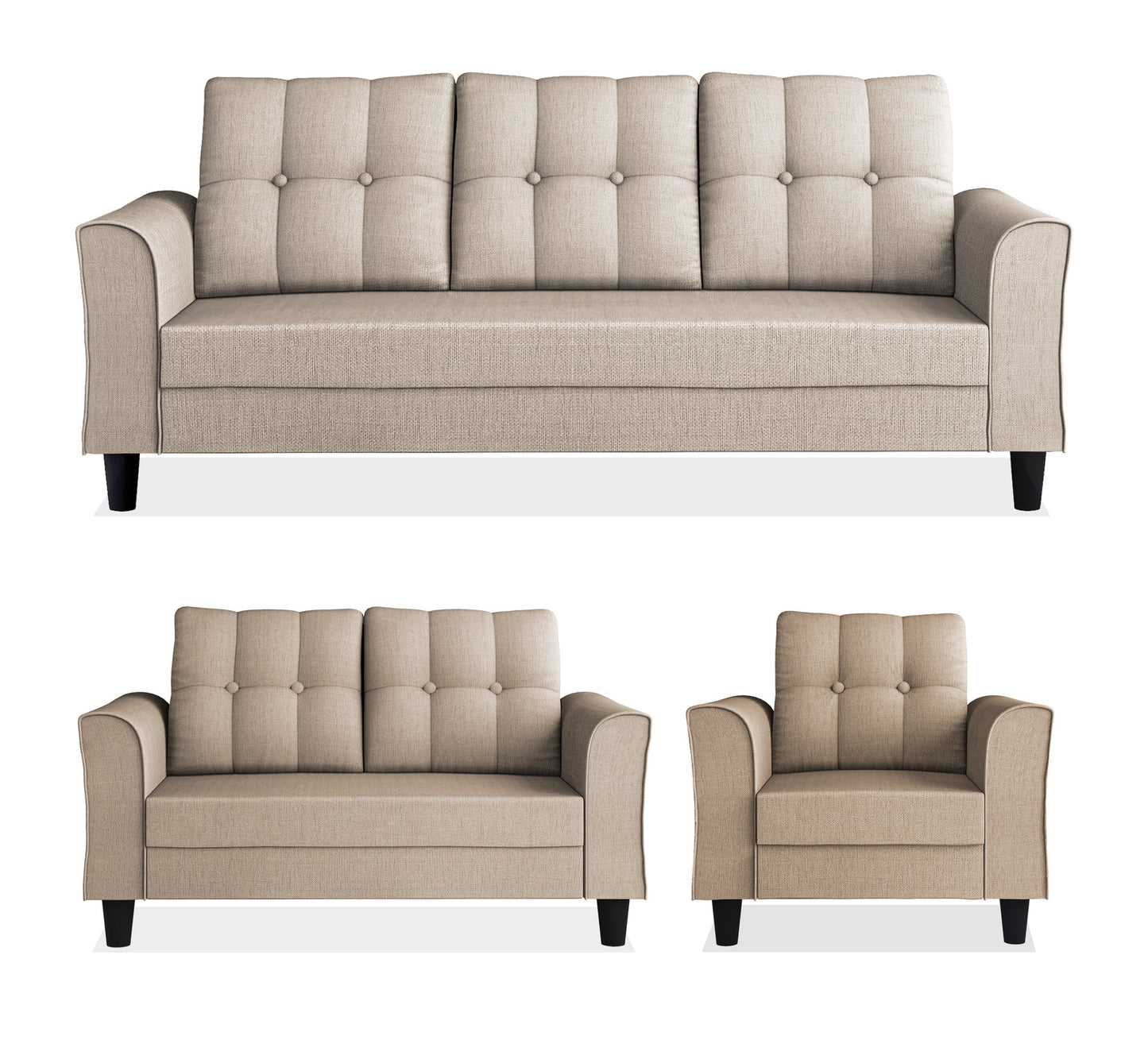 Adorn India Maddox Tufted 3+2+1 6 Seater Sofa Set (Beige) (3 Year Warranty)