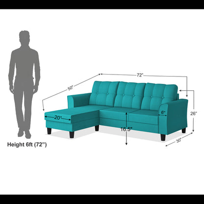 Adorn India Maddox Tufted L Shape 4 Seater Sofa Set (Aqua Blue) (3 Year Warranty)