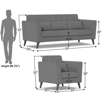 Adorn India Daniel 3+1+1 5 Seater Sofa Set (Grey) (3 Year Warranty)