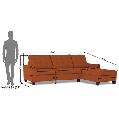 Adorn India Premium Raptor L Shape 6 Seater Sofa Set (RHS) (Rust)