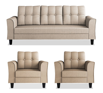 Adorn India Maddox Tufted 3-1-1 5 Seater Sofa Set (Beige) (3 Year Warranty)