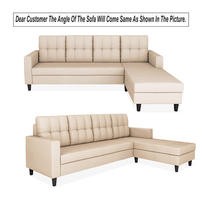 Adorn India Darcy L Shape 8 Seater Sofa Set with Center Table and 2 Ottoman Puffy (RHS) (Beige) (3 Year Warranty)